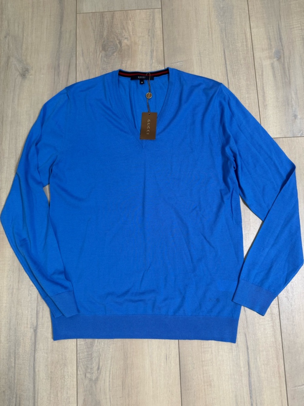 Gucci Men’s Bright Blue V-Neck Sweater